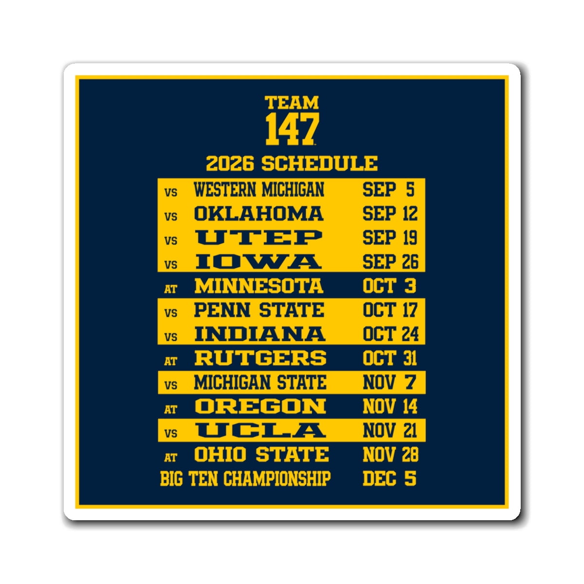 2026 SCHEDULE MAGNET - TEAM 147™